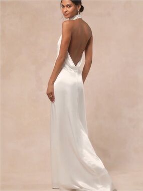 New Lulus Melania Halter Elegant White Halter Satin Backless Gown Sz XL